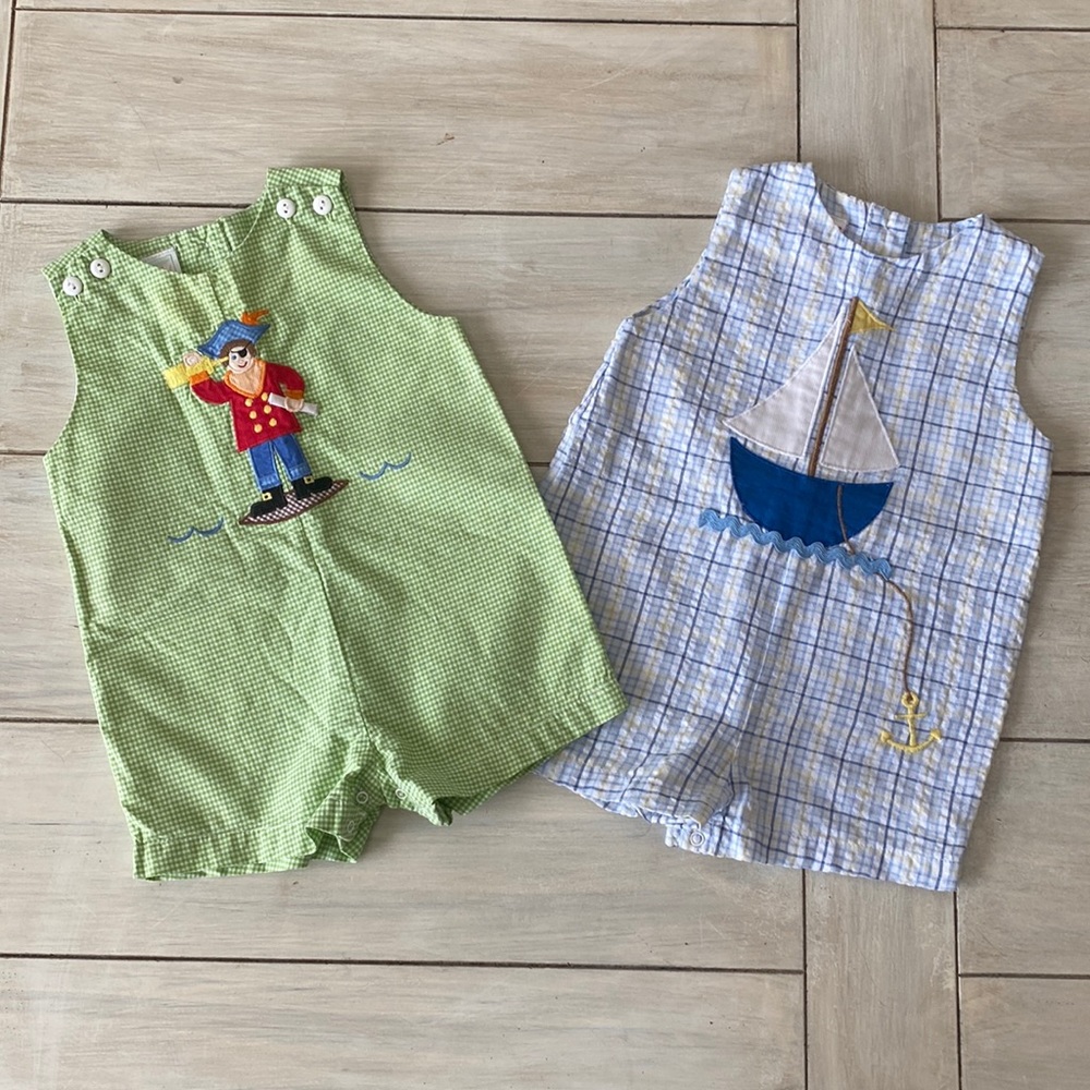 ZU by Petit Ami Lot of 2 Shortall Rompers 3 Months Pirate Sailboat